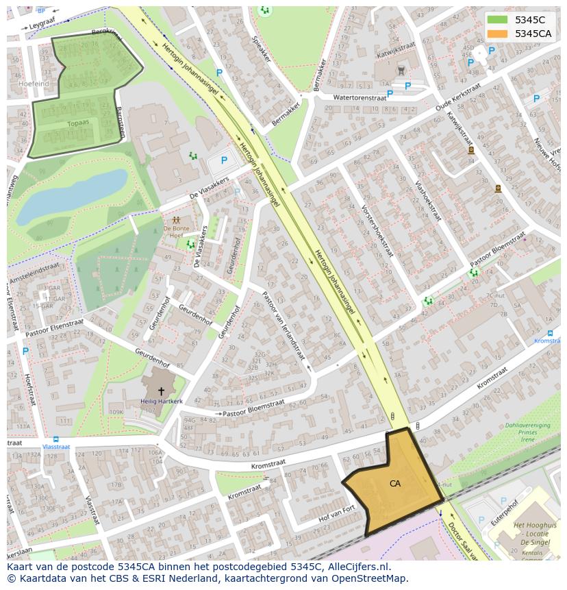 Afbeelding van het postcodegebied 5345 CA op de kaart.