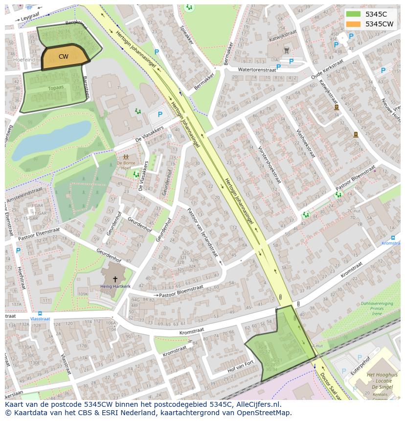 Afbeelding van het postcodegebied 5345 CW op de kaart.