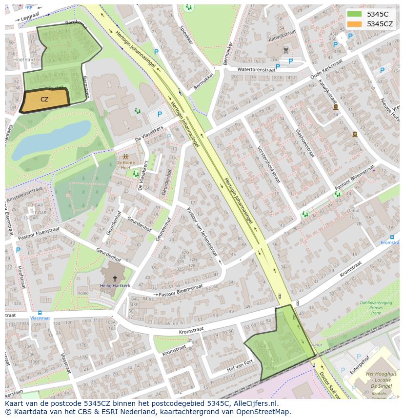 Afbeelding van het postcodegebied 5345 CZ op de kaart.