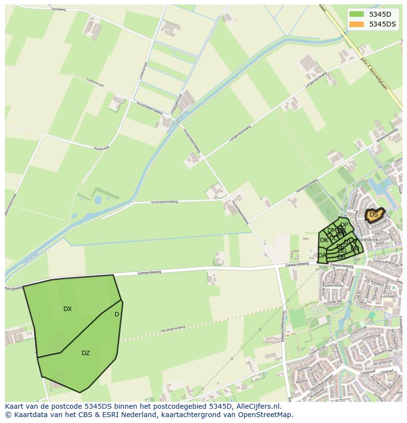 Afbeelding van het postcodegebied 5345 DS op de kaart.