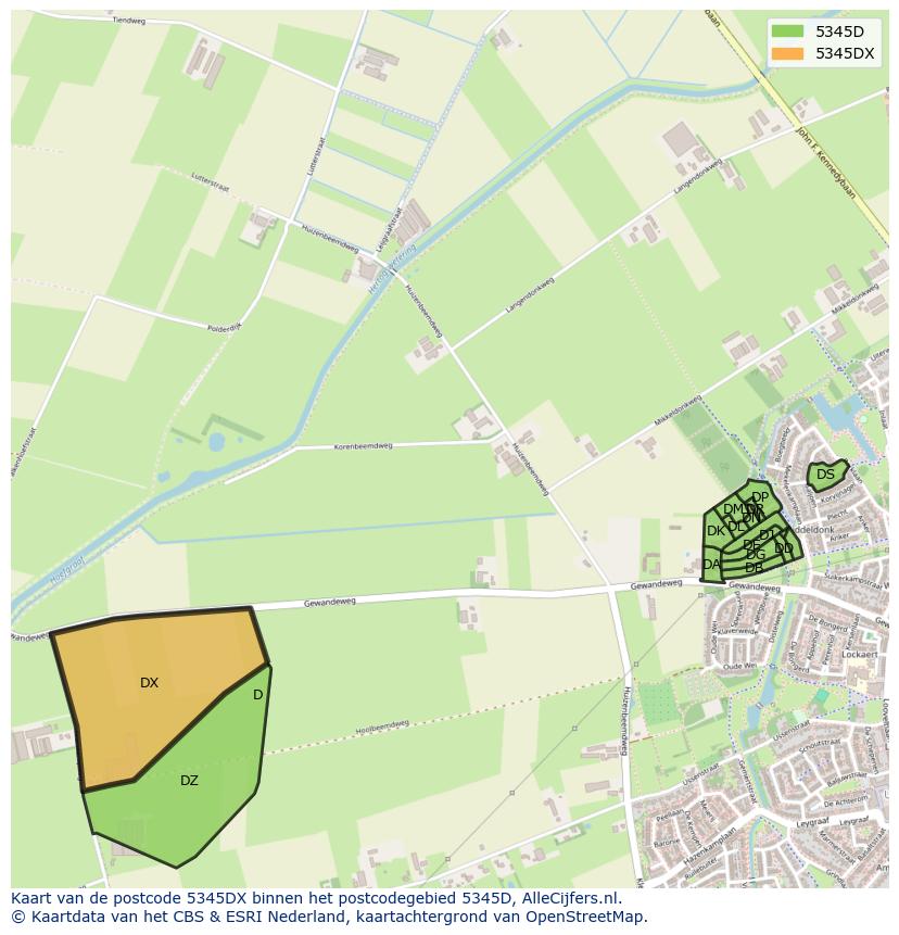 Afbeelding van het postcodegebied 5345 DX op de kaart.
