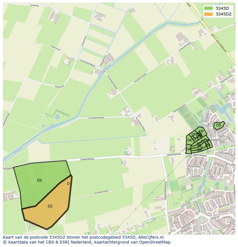 Afbeelding van het postcodegebied 5345 DZ op de kaart.