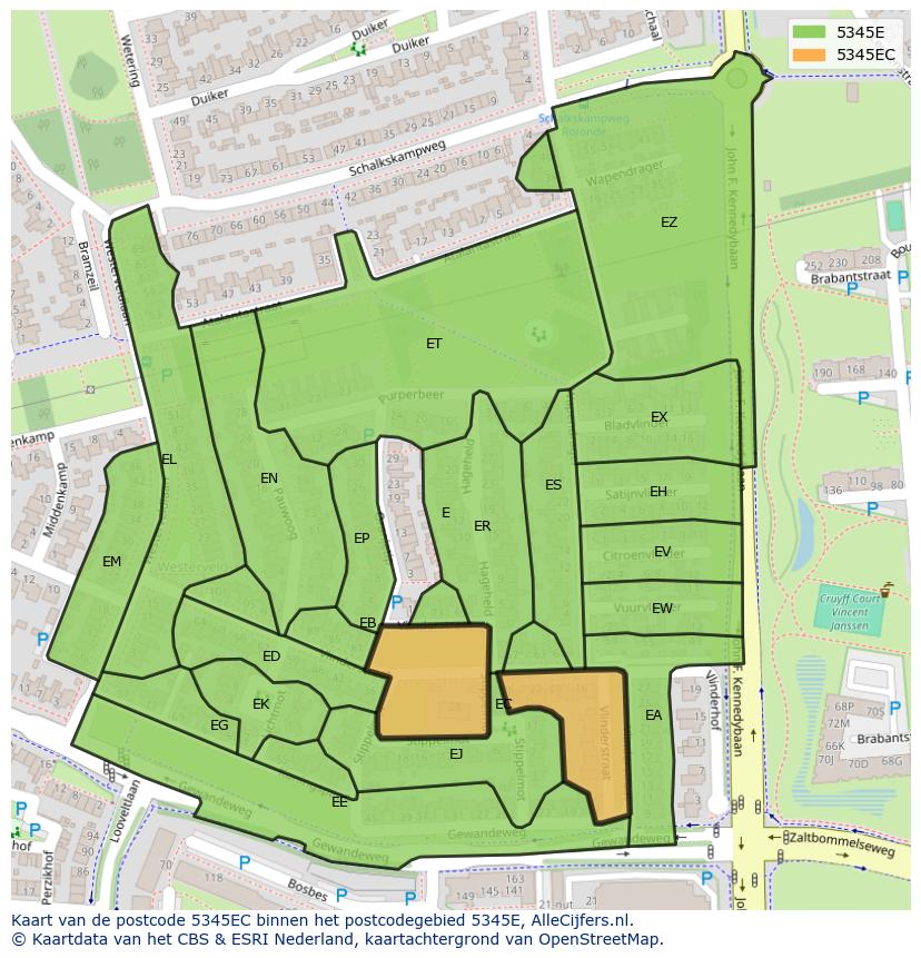 Afbeelding van het postcodegebied 5345 EC op de kaart.