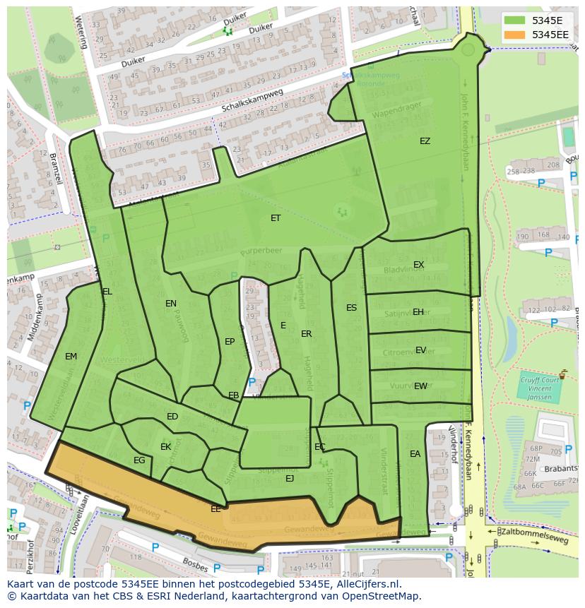 Afbeelding van het postcodegebied 5345 EE op de kaart.