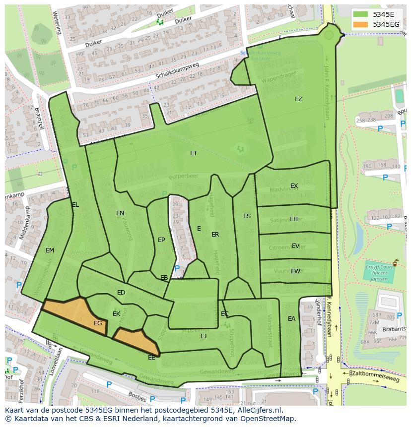 Afbeelding van het postcodegebied 5345 EG op de kaart.
