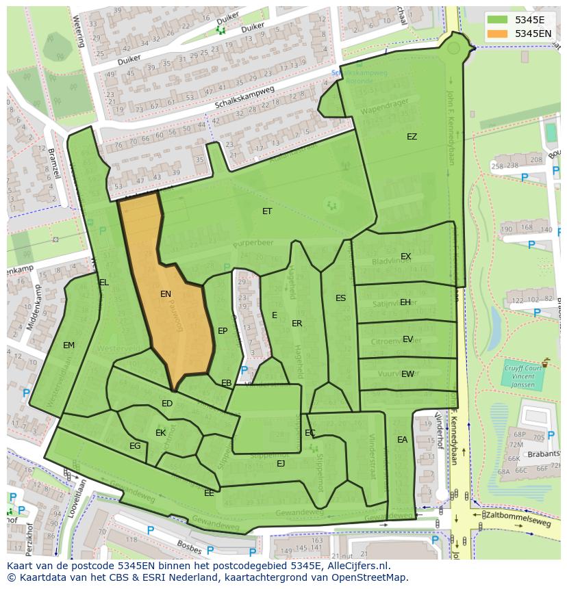 Afbeelding van het postcodegebied 5345 EN op de kaart.