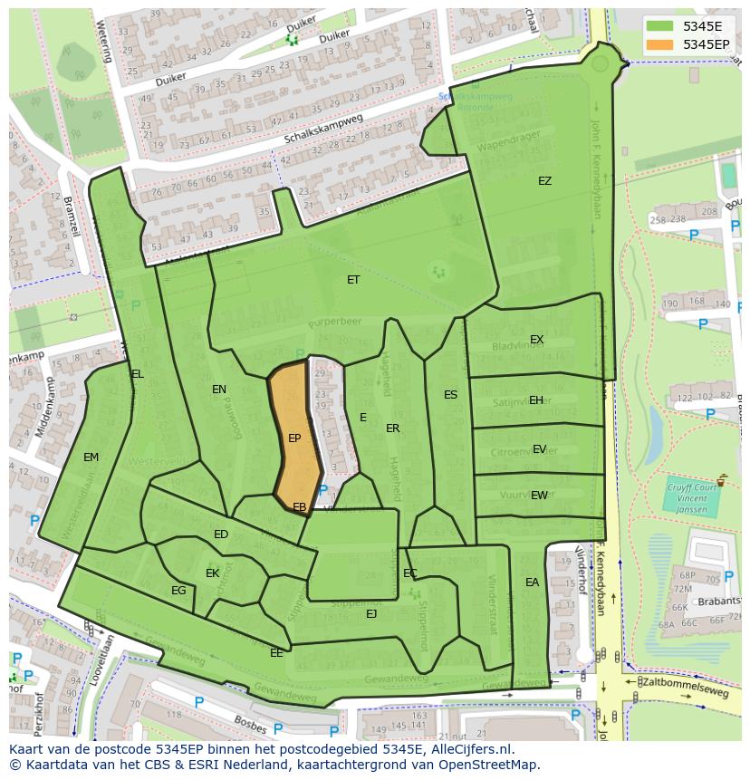 Afbeelding van het postcodegebied 5345 EP op de kaart.