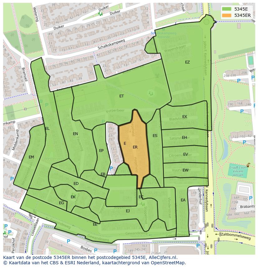 Afbeelding van het postcodegebied 5345 ER op de kaart.