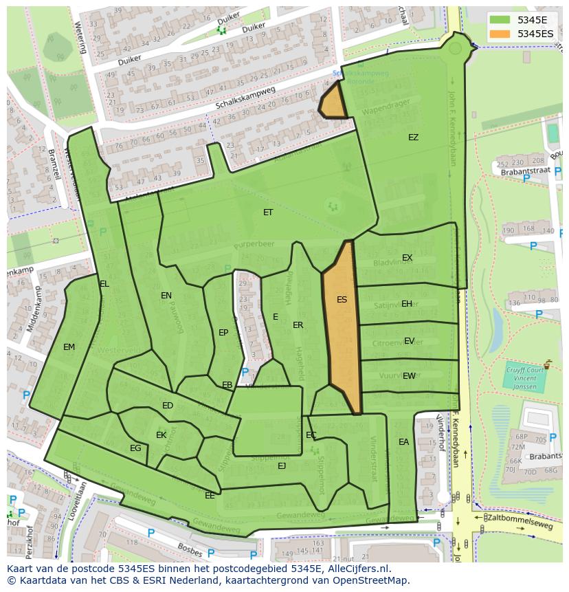 Afbeelding van het postcodegebied 5345 ES op de kaart.