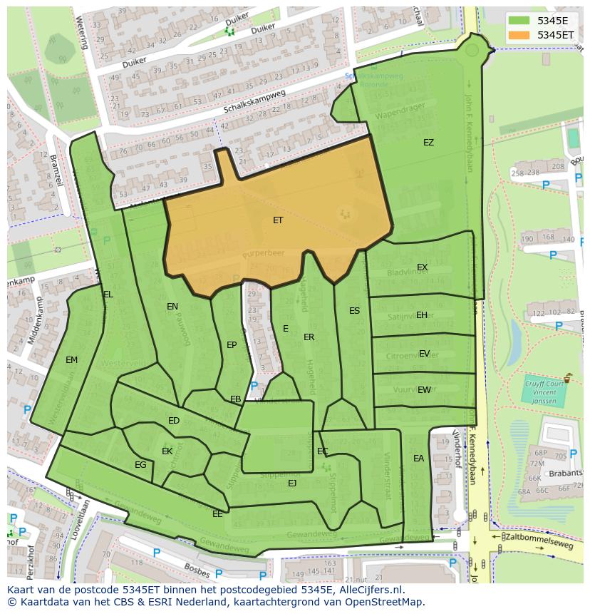 Afbeelding van het postcodegebied 5345 ET op de kaart.