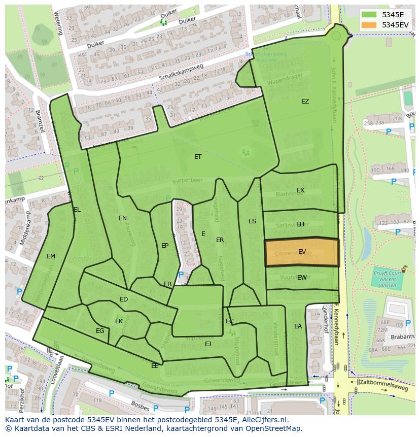 Afbeelding van het postcodegebied 5345 EV op de kaart.