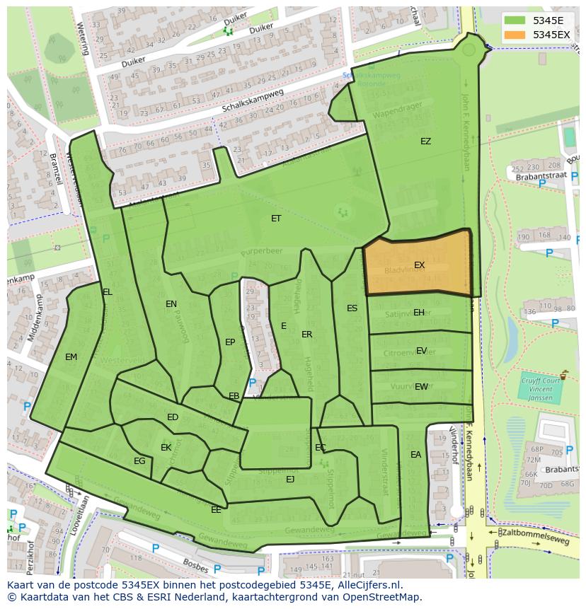 Afbeelding van het postcodegebied 5345 EX op de kaart.
