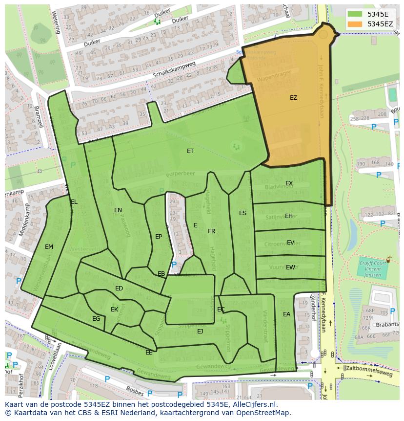 Afbeelding van het postcodegebied 5345 EZ op de kaart.