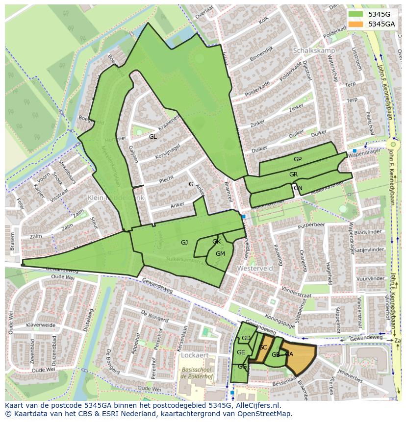 Afbeelding van het postcodegebied 5345 GA op de kaart.