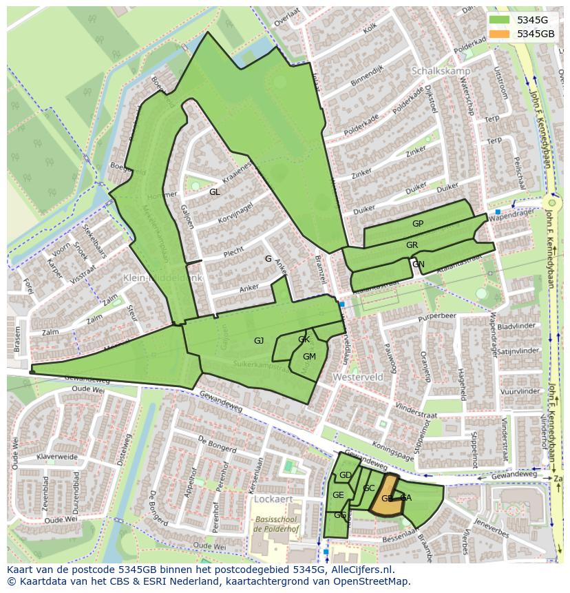 Afbeelding van het postcodegebied 5345 GB op de kaart.