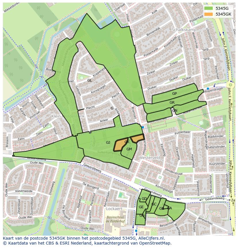 Afbeelding van het postcodegebied 5345 GK op de kaart.