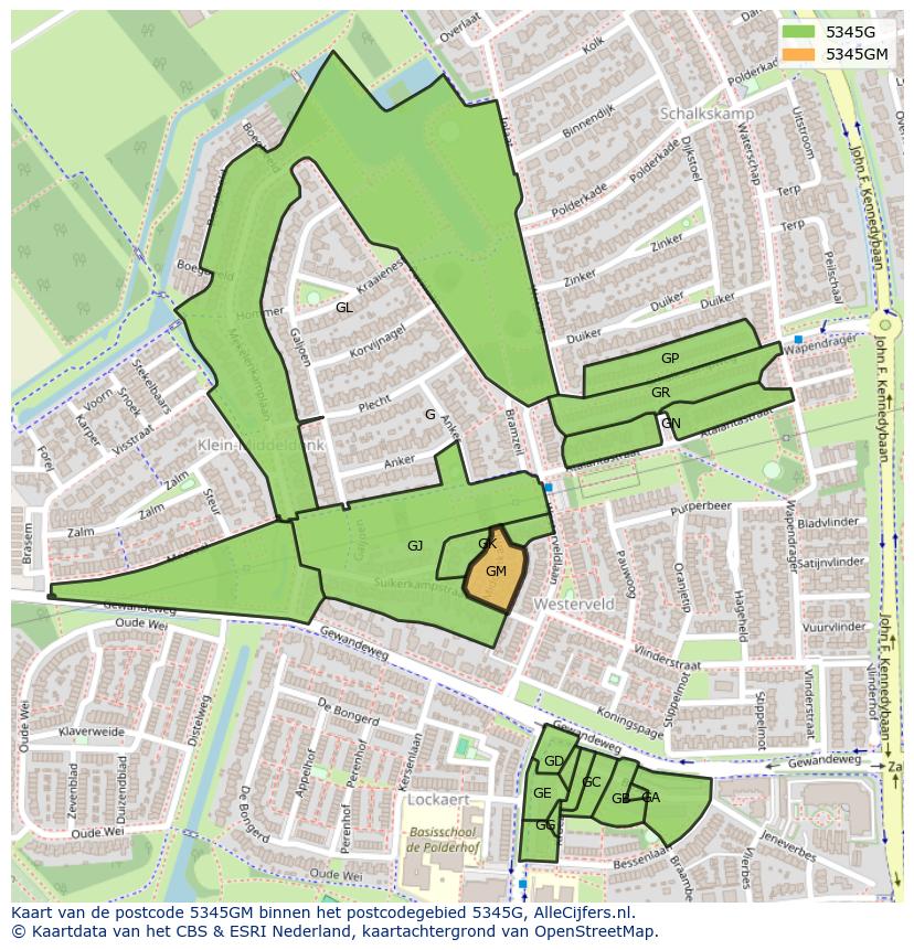 Afbeelding van het postcodegebied 5345 GM op de kaart.