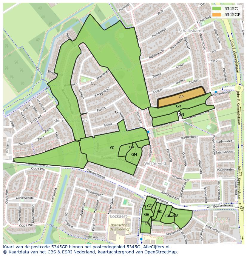 Afbeelding van het postcodegebied 5345 GP op de kaart.