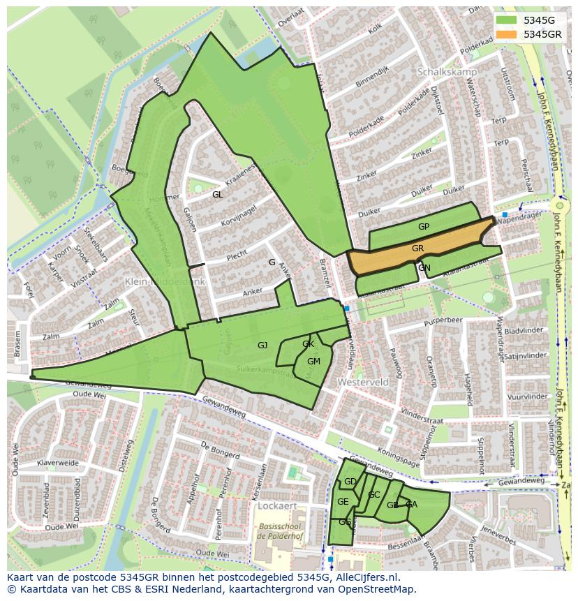 Afbeelding van het postcodegebied 5345 GR op de kaart.