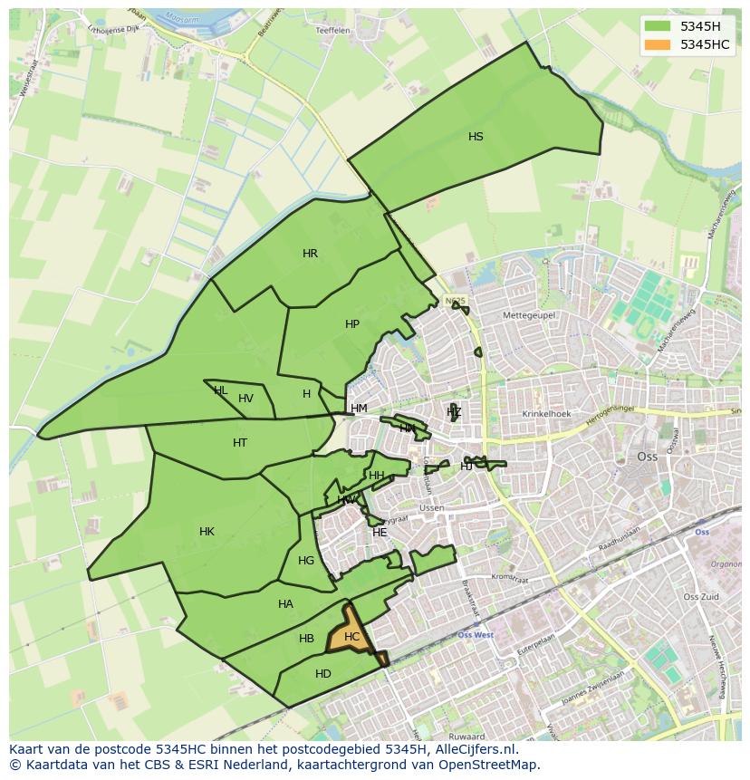 Afbeelding van het postcodegebied 5345 HC op de kaart.