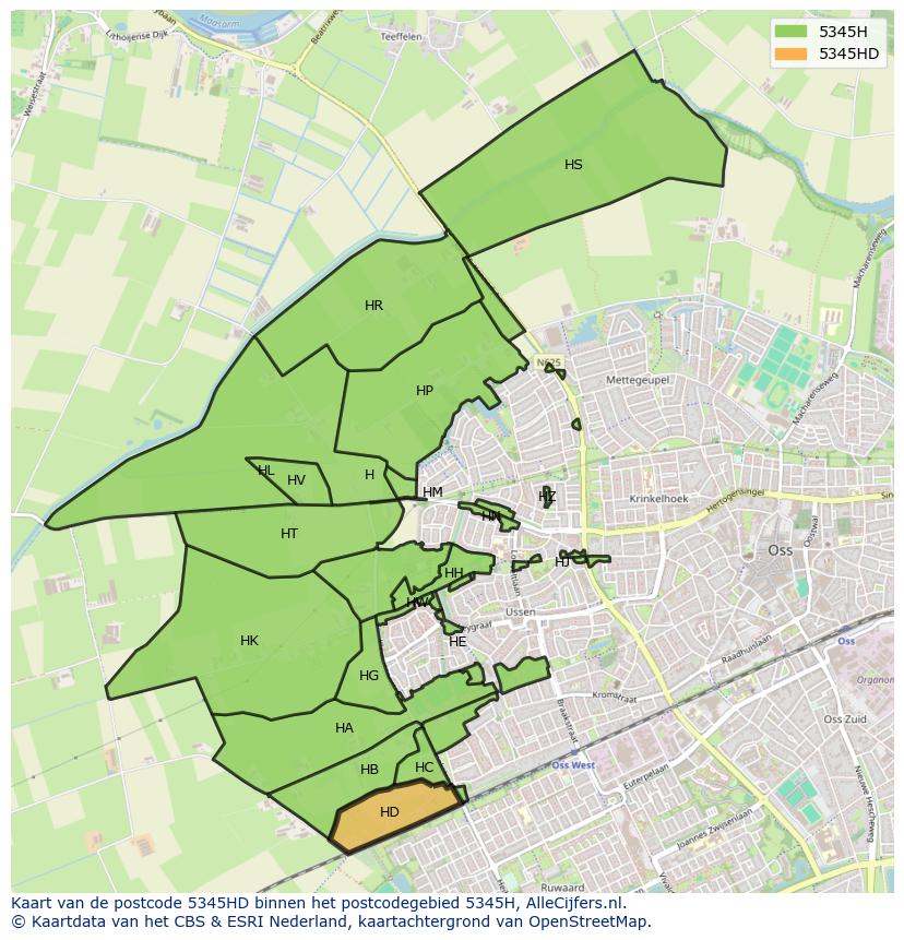 Afbeelding van het postcodegebied 5345 HD op de kaart.