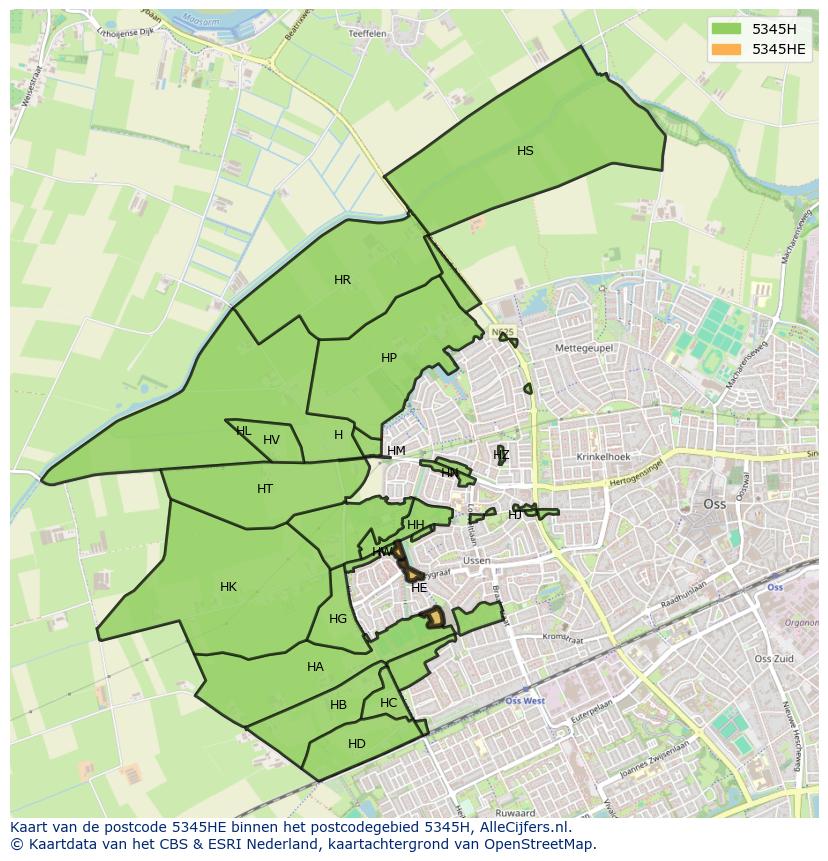 Afbeelding van het postcodegebied 5345 HE op de kaart.