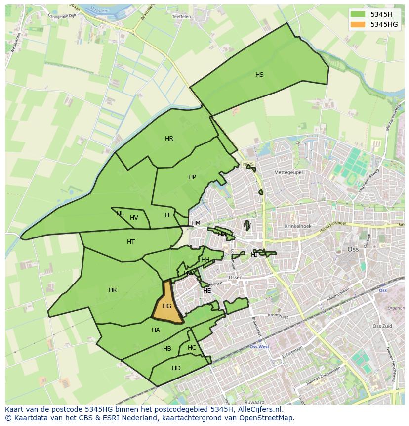 Afbeelding van het postcodegebied 5345 HG op de kaart.
