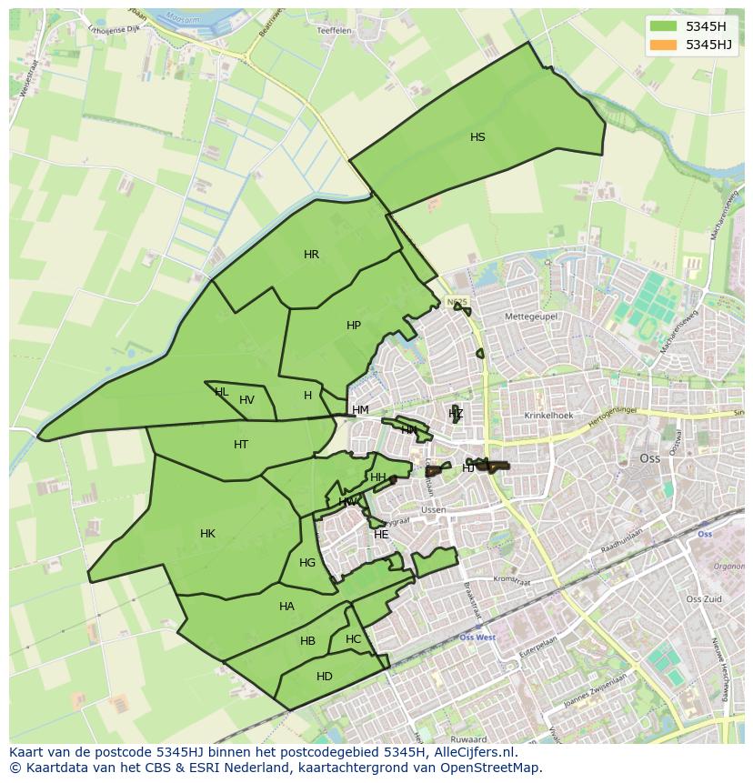 Afbeelding van het postcodegebied 5345 HJ op de kaart.