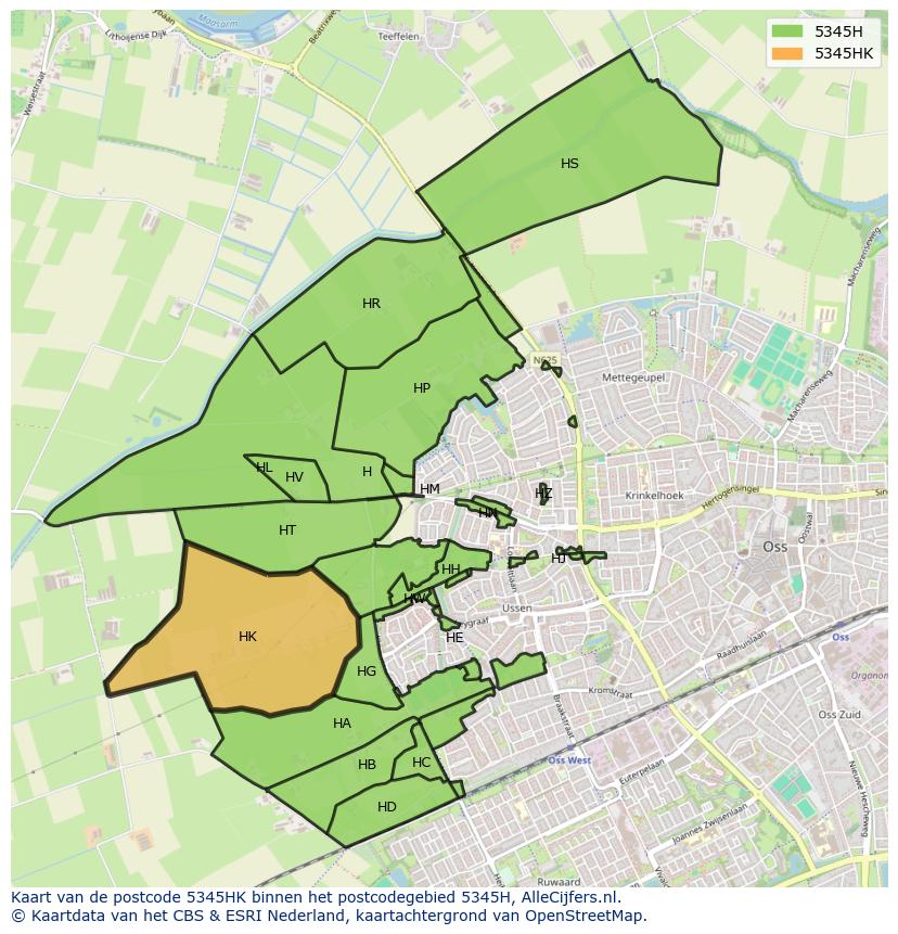 Afbeelding van het postcodegebied 5345 HK op de kaart.