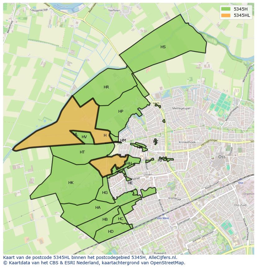 Afbeelding van het postcodegebied 5345 HL op de kaart.
