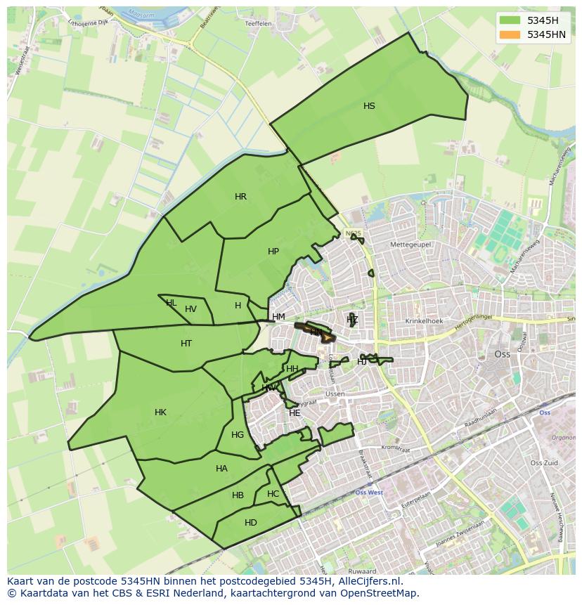 Afbeelding van het postcodegebied 5345 HN op de kaart.