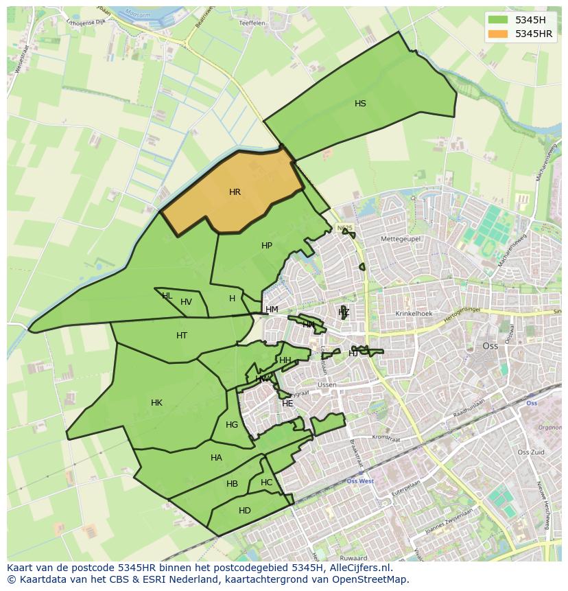 Afbeelding van het postcodegebied 5345 HR op de kaart.