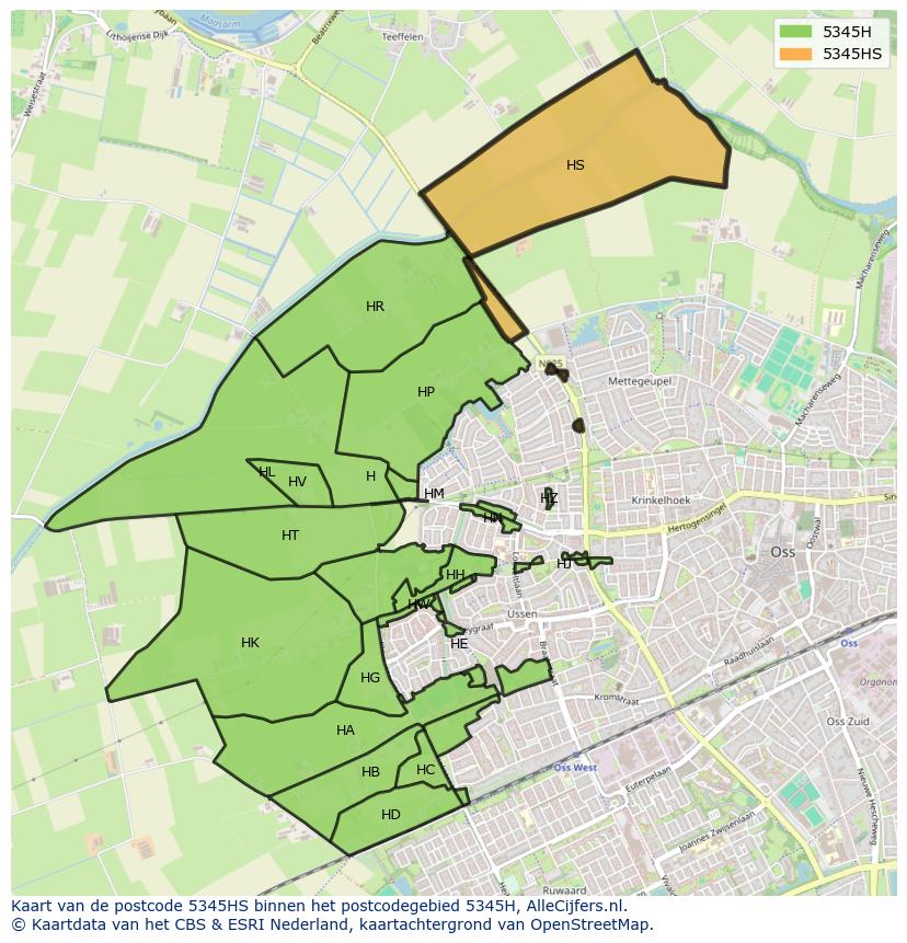 Afbeelding van het postcodegebied 5345 HS op de kaart.