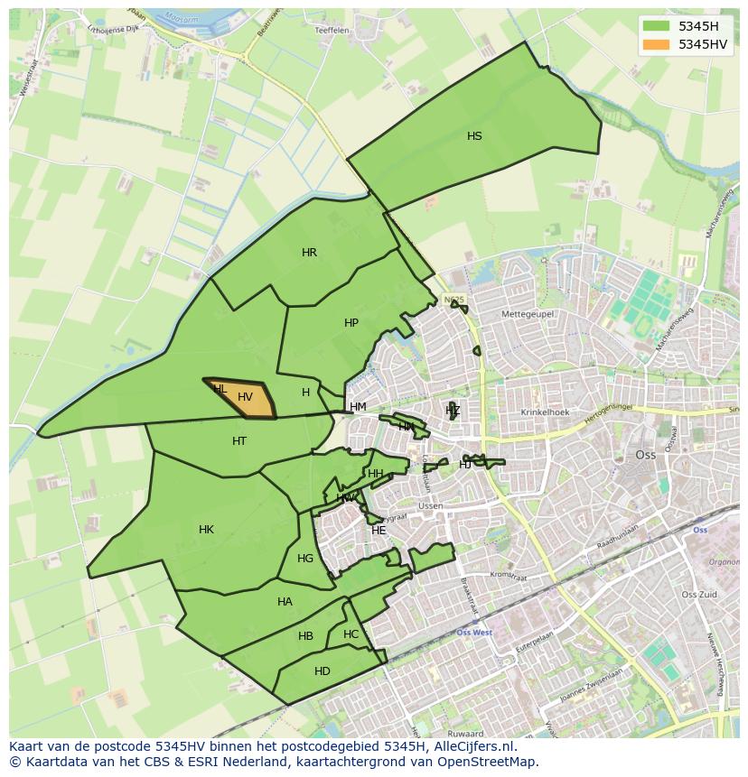 Afbeelding van het postcodegebied 5345 HV op de kaart.