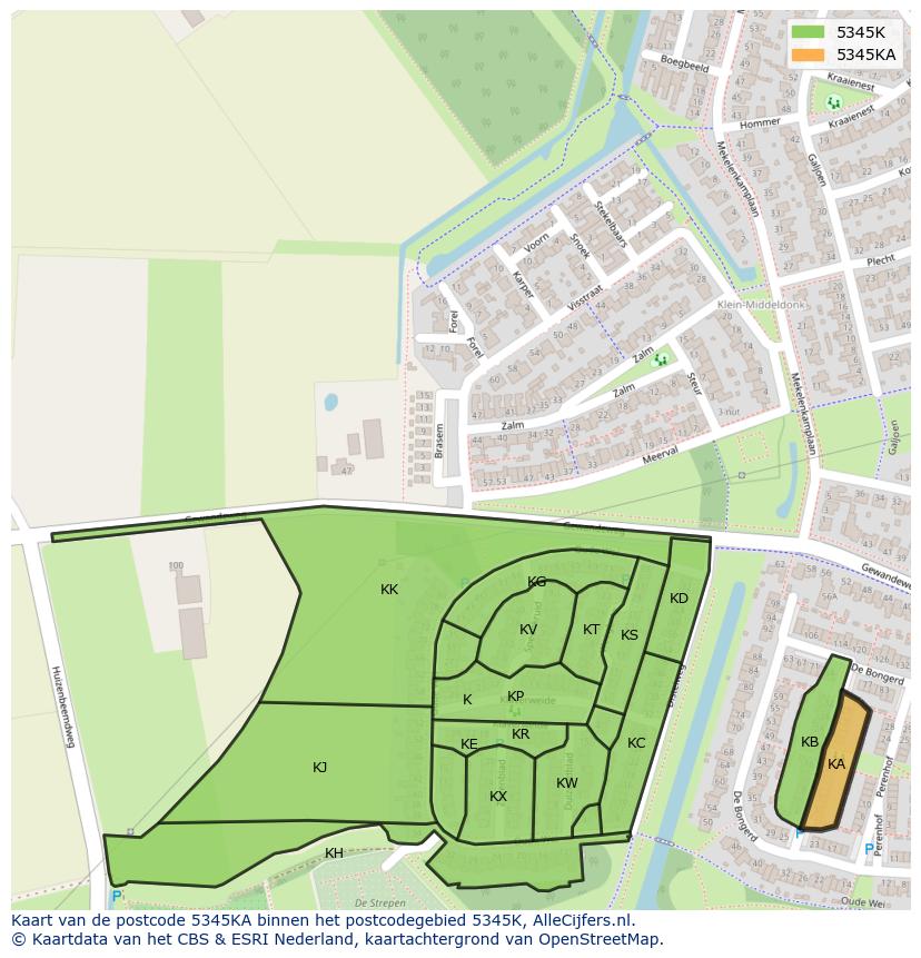 Afbeelding van het postcodegebied 5345 KA op de kaart.
