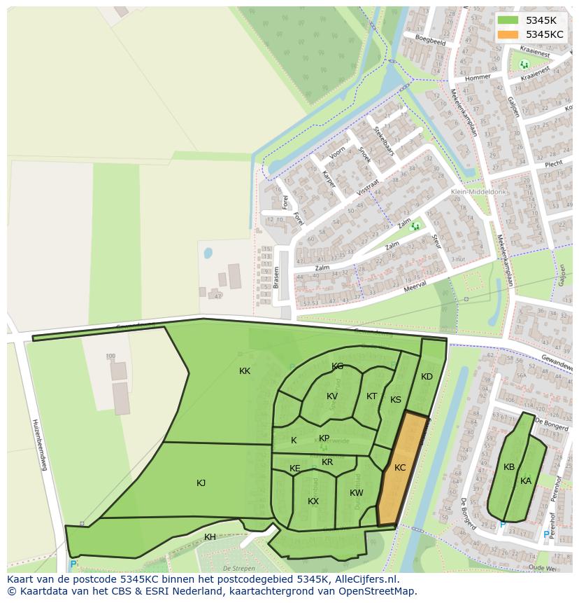 Afbeelding van het postcodegebied 5345 KC op de kaart.