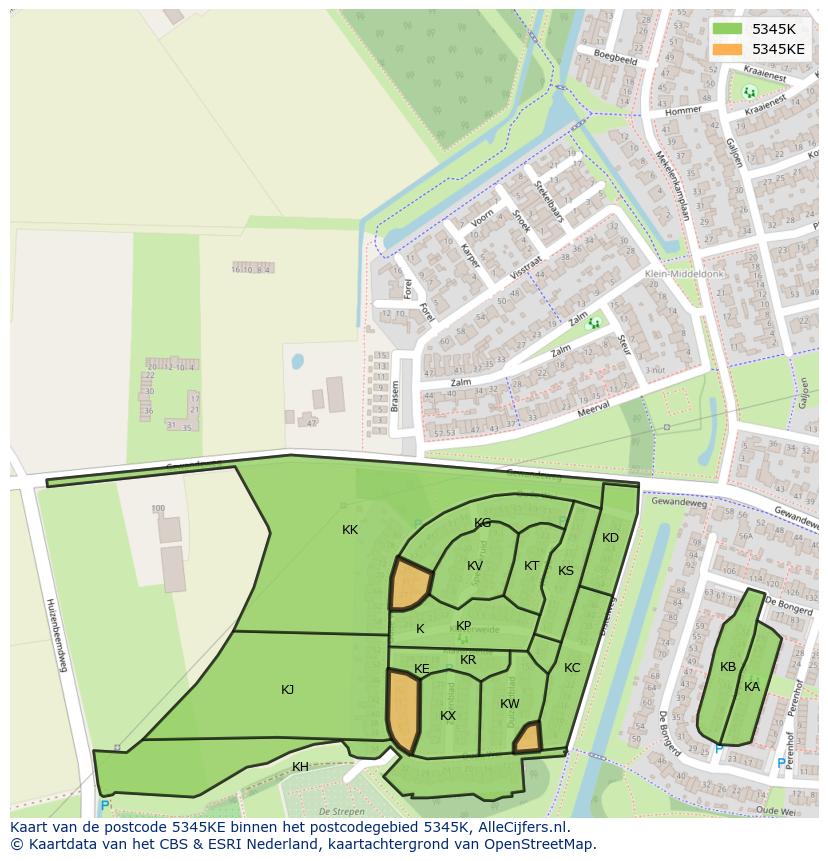 Afbeelding van het postcodegebied 5345 KE op de kaart.