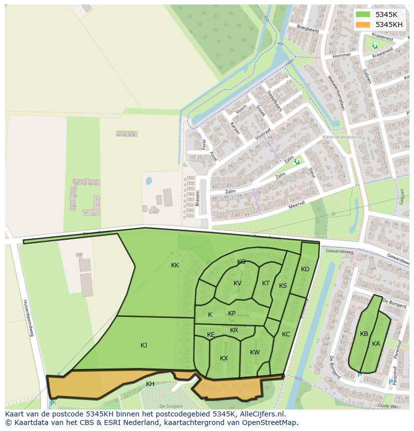 Afbeelding van het postcodegebied 5345 KH op de kaart.