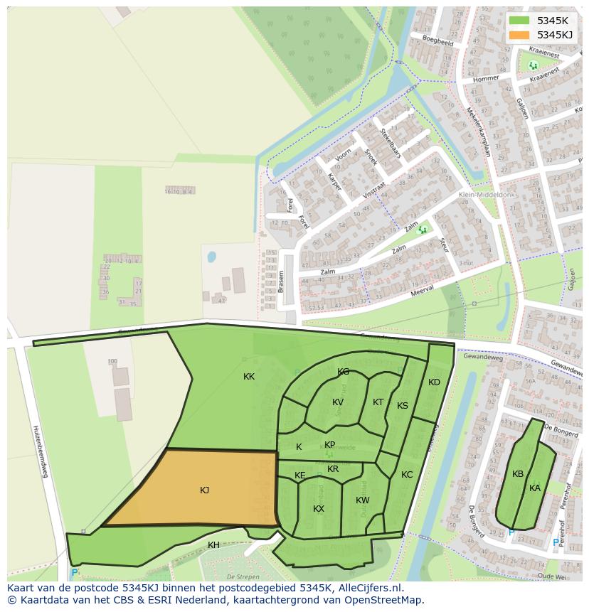 Afbeelding van het postcodegebied 5345 KJ op de kaart.