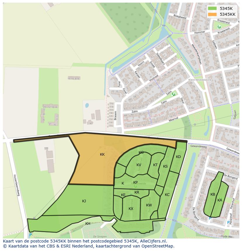 Afbeelding van het postcodegebied 5345 KK op de kaart.