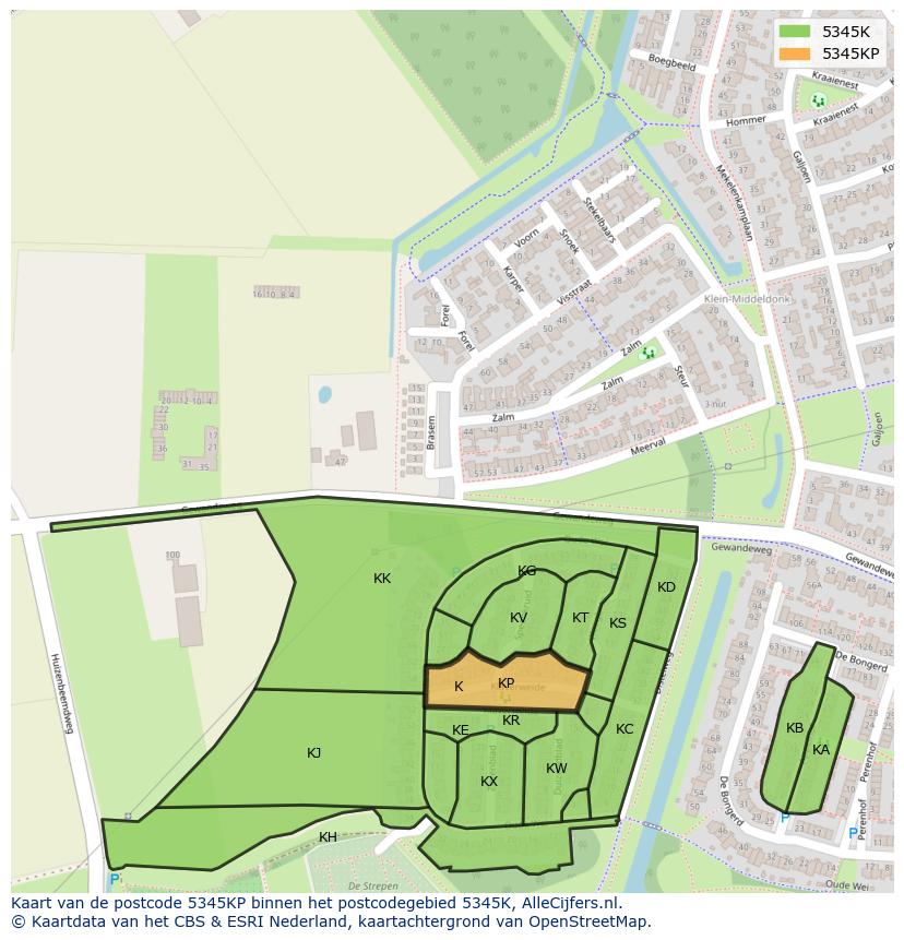 Afbeelding van het postcodegebied 5345 KP op de kaart.