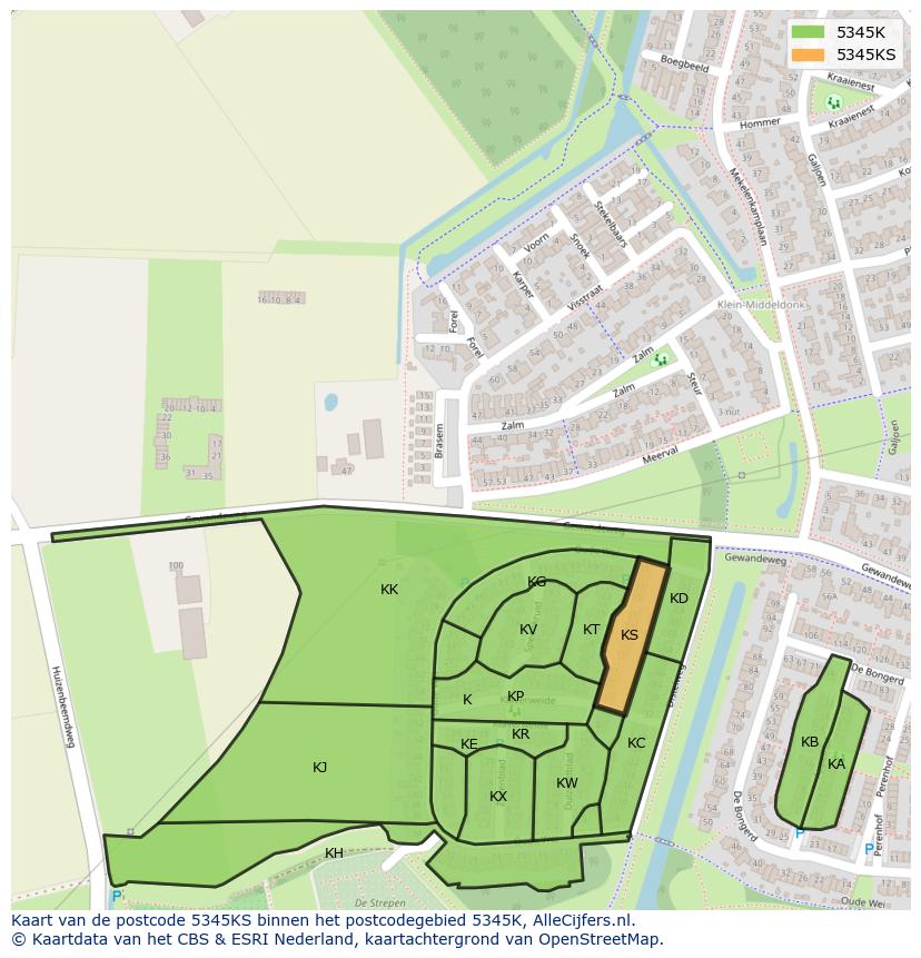 Afbeelding van het postcodegebied 5345 KS op de kaart.
