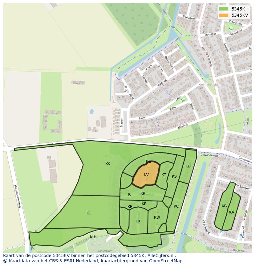 Afbeelding van het postcodegebied 5345 KV op de kaart.