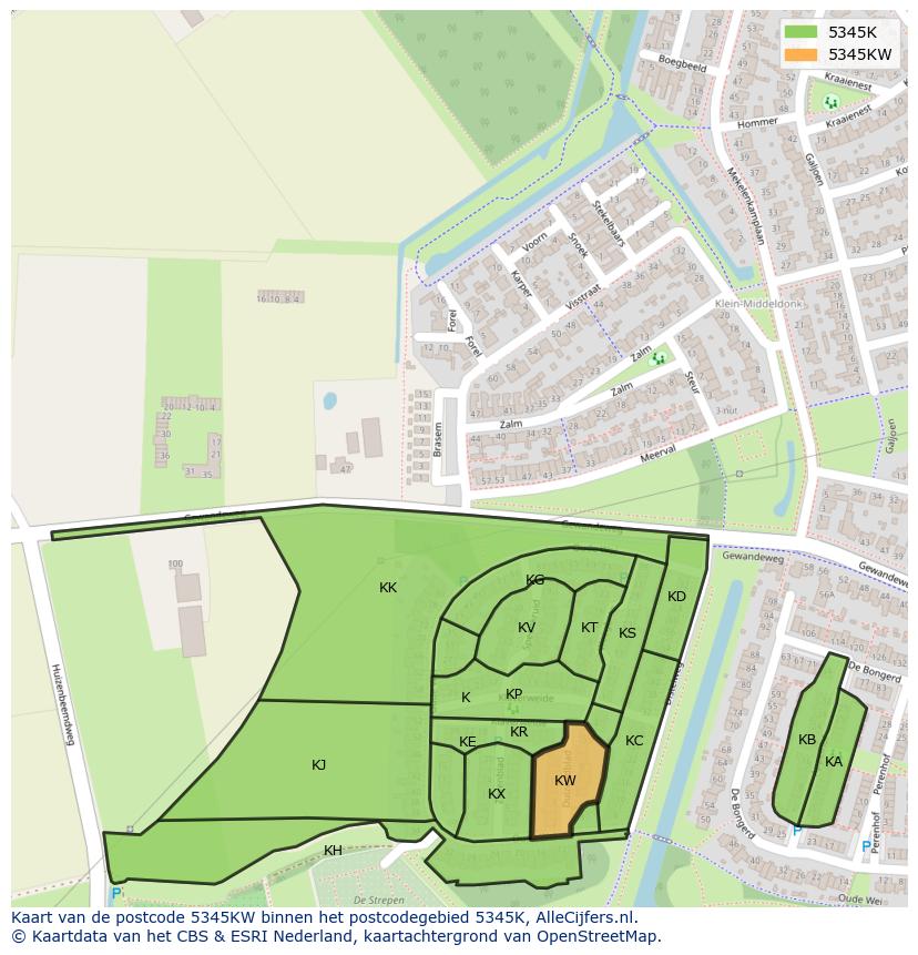 Afbeelding van het postcodegebied 5345 KW op de kaart.