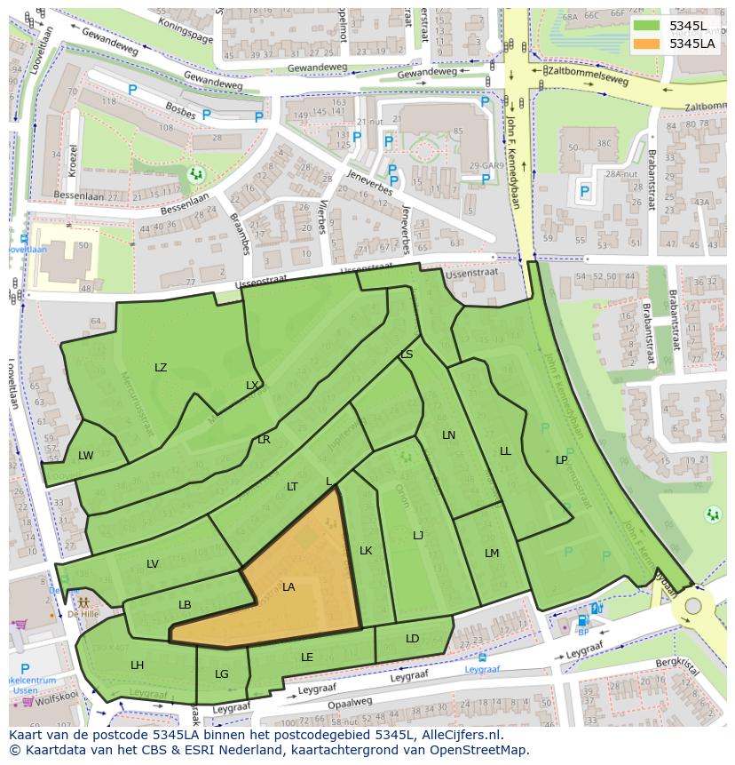 Afbeelding van het postcodegebied 5345 LA op de kaart.