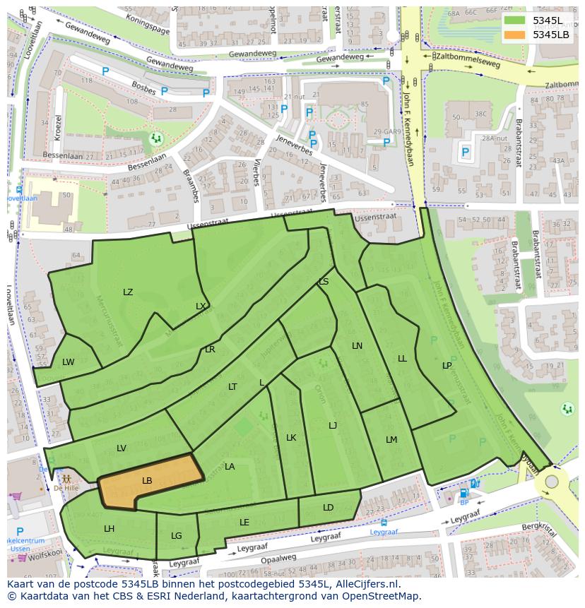Afbeelding van het postcodegebied 5345 LB op de kaart.