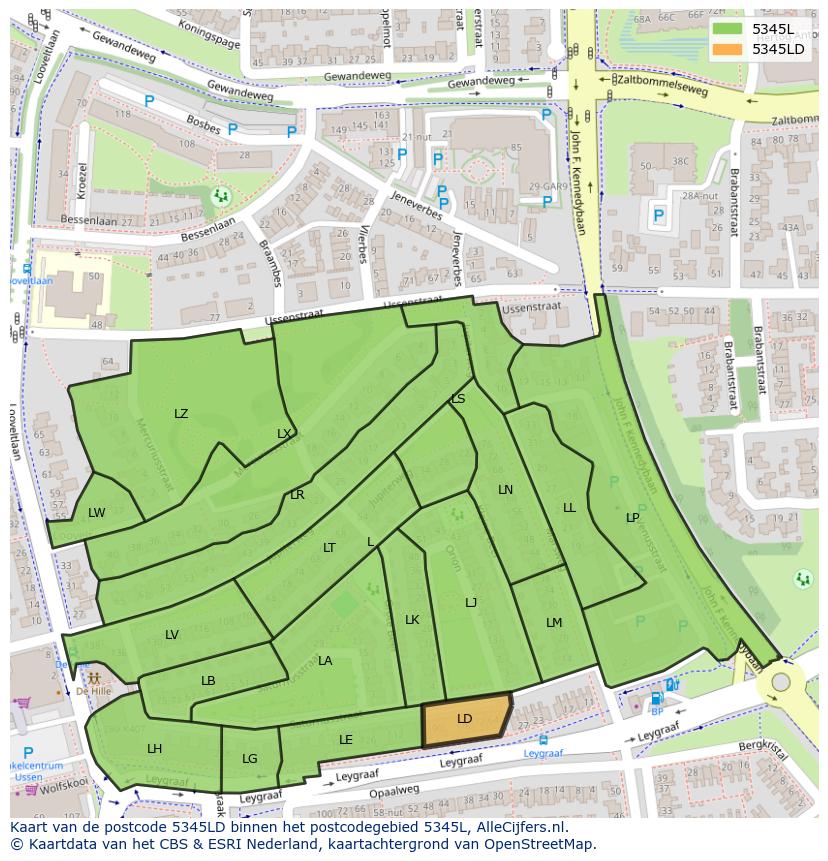 Afbeelding van het postcodegebied 5345 LD op de kaart.