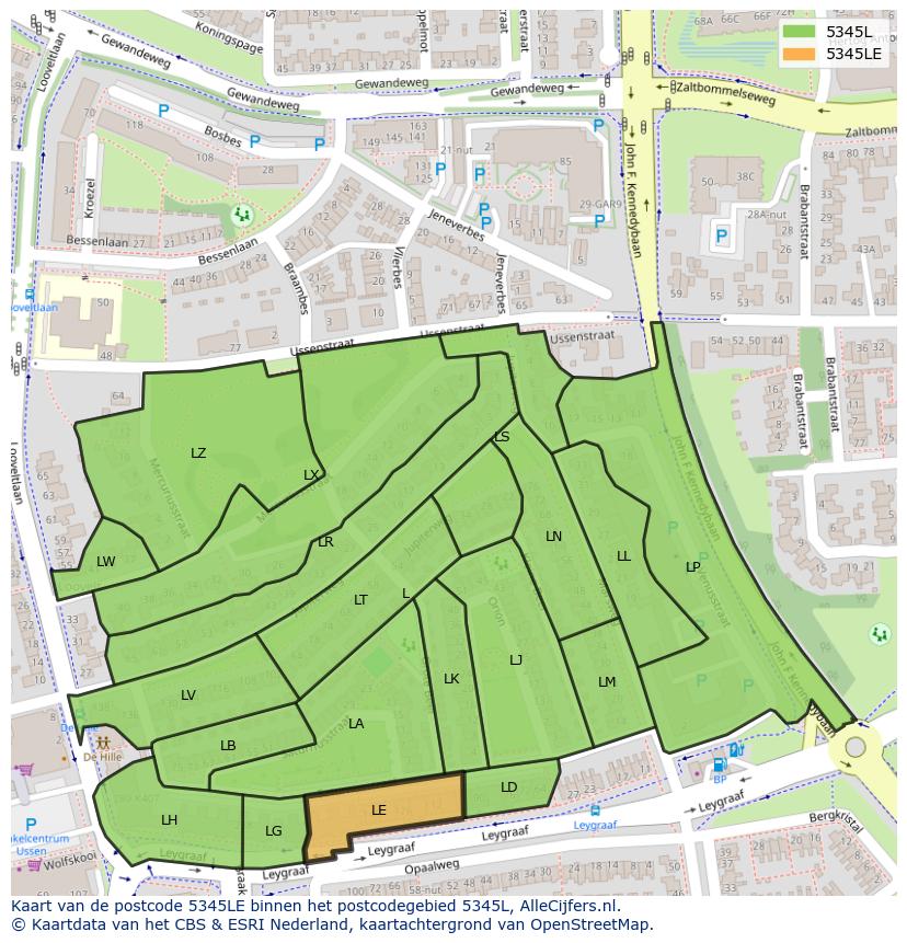 Afbeelding van het postcodegebied 5345 LE op de kaart.