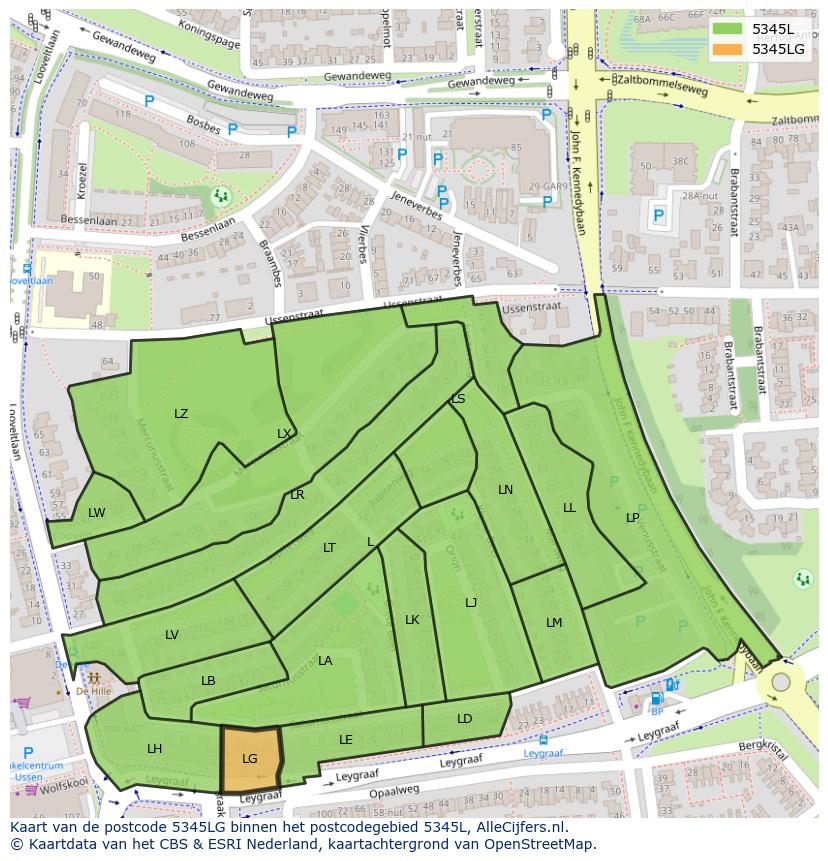 Afbeelding van het postcodegebied 5345 LG op de kaart.