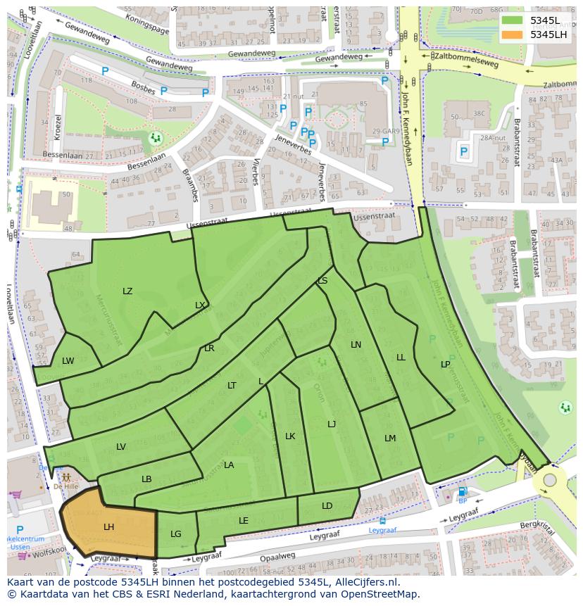 Afbeelding van het postcodegebied 5345 LH op de kaart.